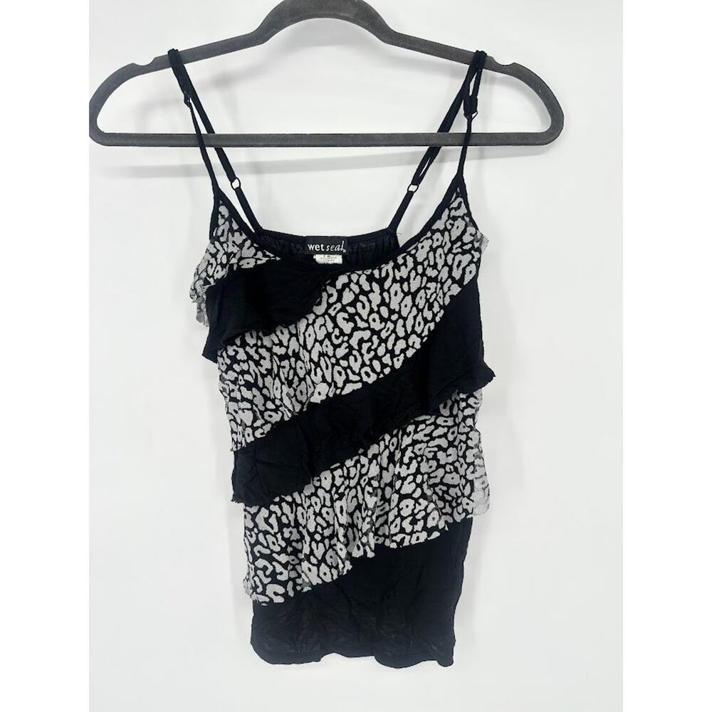 Vintage Wet Seal Womens Y2K Ruffle Tank Top Size XS Gray Black Rock Grunge Punk